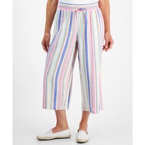 Style & Co Womens Cropped Wide Leg Pants Stripes Linen Blend‎ Size Petite Large